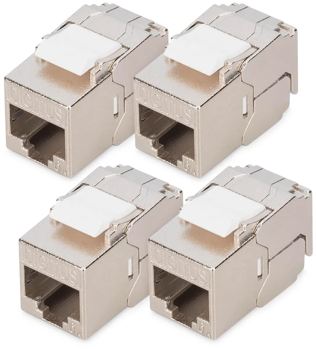 Main image of DIGITUS Cat-6A Shielded Keystone Module - Pack of 4 - Compact Version - RJ45 Female - 500MHz 10GBase-T - AWG 26-22 - Designable - With Cable Tie - Tool Free Installation