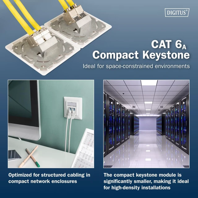 Alt view image 4 of 7 - DIGITUS Cat-6A Shielded Keystone Module - Pack of 4 - Compact Version - RJ45 Female - 500MHz 10GBase-T - AWG 26-22 - Designable - With Cable Tie - Tool Free Installation
