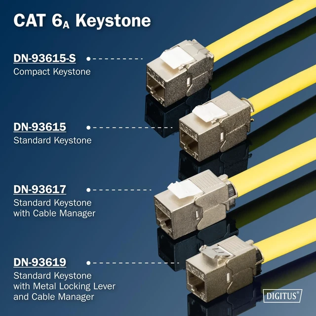 Alt view image 6 of 7 - DIGITUS Cat-6A Shielded Keystone Module - Pack of 4 - Compact Version - RJ45 Female - 500MHz 10GBase-T - AWG 26-22 - Designable - With Cable Tie - Tool Free Installation