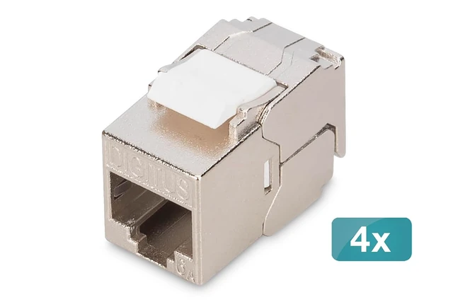 Alt view image 7 of 7 - DIGITUS Cat-6A Shielded Keystone Module - Pack of 4 - Compact Version - RJ45 Female - 500MHz 10GBase-T - AWG 26-22 - Designable - With Cable Tie - Tool Free Installation