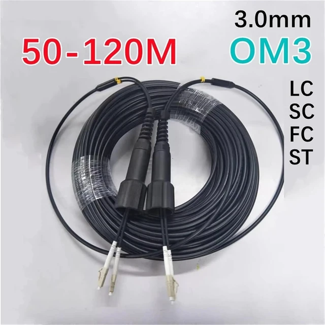 Alt view image 2 of 5 - 2 core OM3 TPU Armored Fiber patchcord 50m60m70m80m100m120M SC LC FC ST A Multimode 2 fibers Optical Fibre Jumper Outdoor(100m OM3 SC-SC)