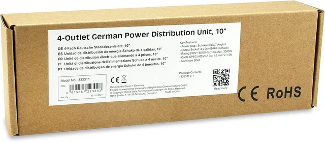 Alt view image 2 of 4 - Equip 333311 Socket Strip 10 Inch (1U) 4-Way Schuko.CEE 1.8 m