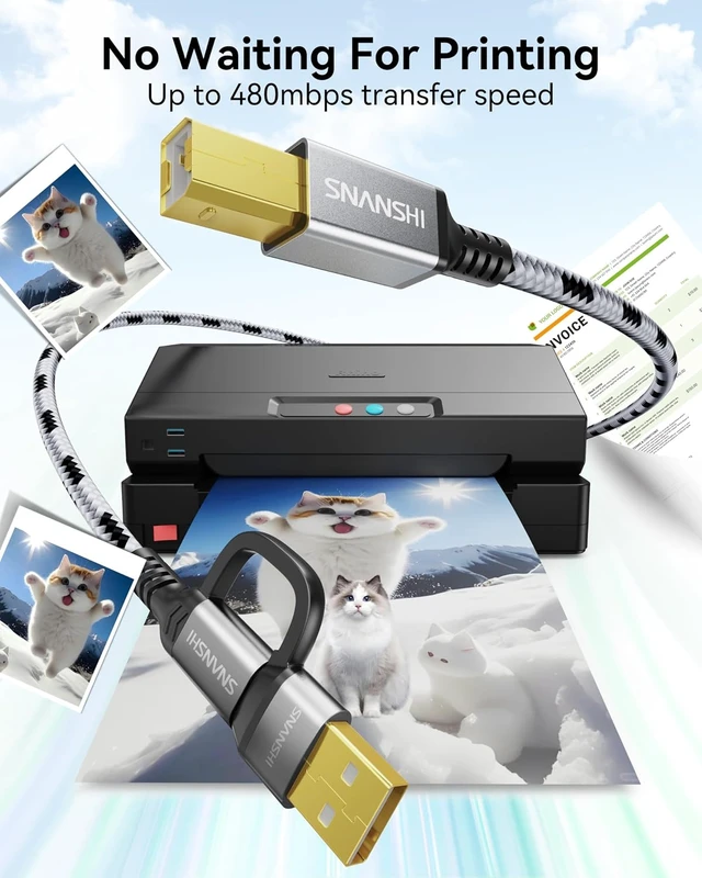 Alt view image 6 of 7 - SNANSHI USB B to USB C 10 FT, Nylon Braided USB C to USB B Printer Cable for Printer,Scanner, MIDI to USB C Cable Compatible with Yamaha Piano MIDI Keyboard, DAC, DJ Controller, Grey