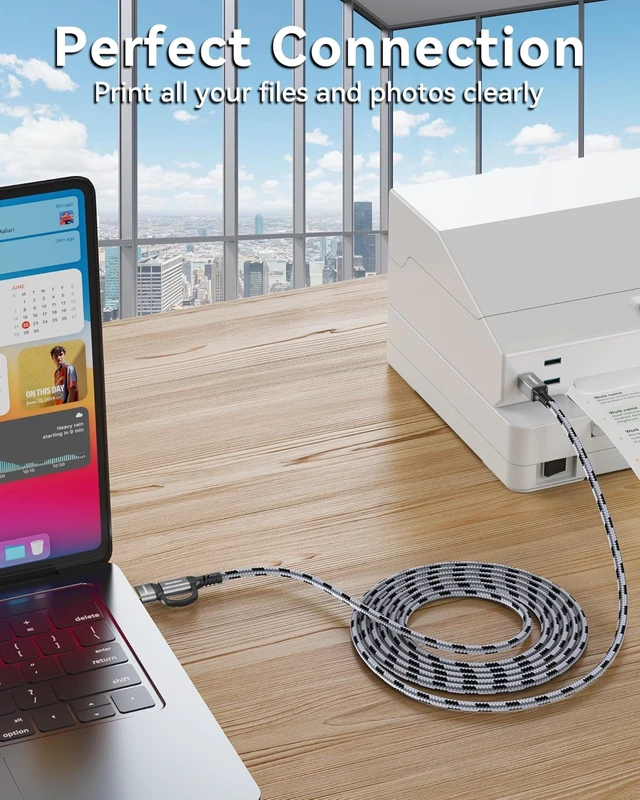 Alt view image 4 of 7 - SNANSHI USB B to USB C 10 FT, Nylon Braided USB C to USB B Printer Cable for Printer,Scanner, MIDI to USB C Cable Compatible with Yamaha Piano MIDI Keyboard, DAC, DJ Controller, Grey