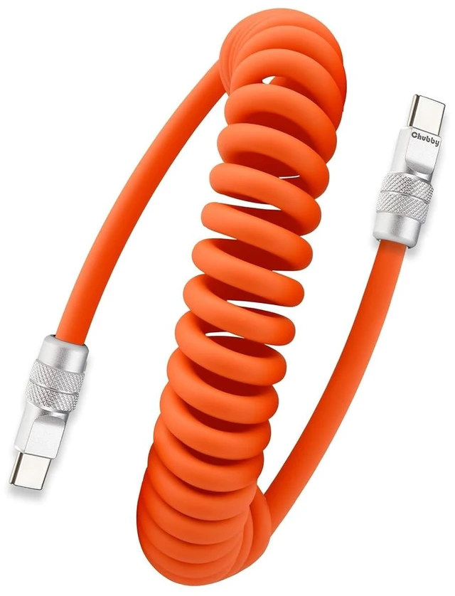 Main image of chubbycable Coiled USB C Cable 240H Sag-Free Charging Cable, 1 Pack, Orange