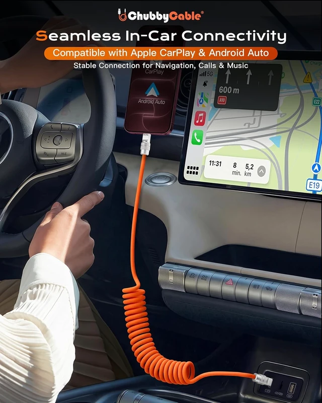 Alt view image 2 of 7 - chubbycable Coiled USB C Cable 240H Sag-Free Charging Cable, 1 Pack, Orange