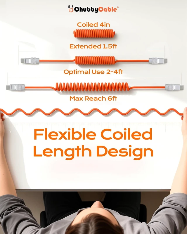 Alt view image 7 of 7 - chubbycable Coiled USB C Cable 240H Sag-Free Charging Cable, 1 Pack, Orange