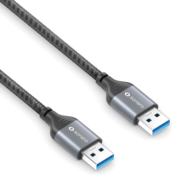 Alt view image 3 of 6 - Sonero® USB-A to USB-A Data Cable, Connection Cable, USB Cable Type A, USB 3.0, 5GB/s, Space Grey/Black, 1.50 m