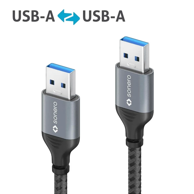 Alt view image 4 of 6 - Sonero® USB-A to USB-A Data Cable, Connection Cable, USB Cable Type A, USB 3.0, 5GB/s, Space Grey/Black, 1.50 m