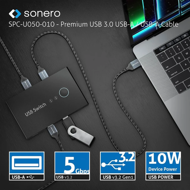 Alt view image 6 of 6 - Sonero® USB-A to USB-A Data Cable, Connection Cable, USB Cable Type A, USB 3.0, 5GB/s, Space Grey/Black, 1.50 m