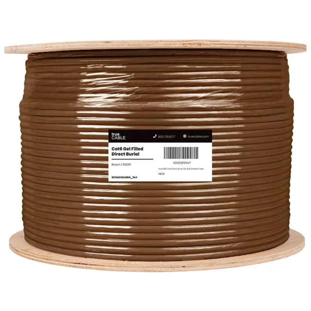 Alt view image 2 of 7 - TRUE CABLE Cat6 Direct Burial Bulk Ethernet, Gel Filled, Unshielded, 1000ft, Brown, Outdoor OSP Jacket, Waterproof, UV Resistant, 23AWG Solid Bare Copper, 550MHz, PoE++ (4PPoE)