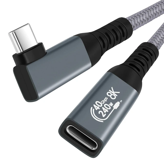 Main image of USB4 Extension Cable with High Speed 40Gbps Data, Right Angle USB 4 Male to Female Cable 90 Degree, Thunderbolt 4/3 Short Extender Cord 240W Fast Charging Data 8K@60Hz Display 0.65FT