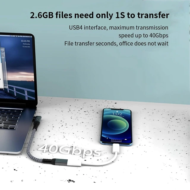 Alt view image 2 of 7 - USB4 Extension Cable with High Speed 40Gbps Data, Right Angle USB 4 Male to Female Cable 90 Degree, Thunderbolt 4/3 Short Extender Cord 240W Fast Charging Data 8K@60Hz Display 0.65FT