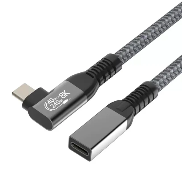 Alt view image 7 of 7 - USB4 Extension Cable with High Speed 40Gbps Data, Right Angle USB 4 Male to Female Cable 90 Degree, Thunderbolt 4/3 Short Extender Cord 240W Fast Charging Data 8K@60Hz Display 0.65FT
