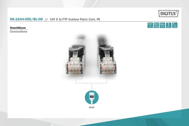 Alt view image 2 of 5 - Digitus CAT 6 S-FTP Outdoor Patch Cord, Cu, PE AWG 27/7, Length 5 m, Black Sheath Color