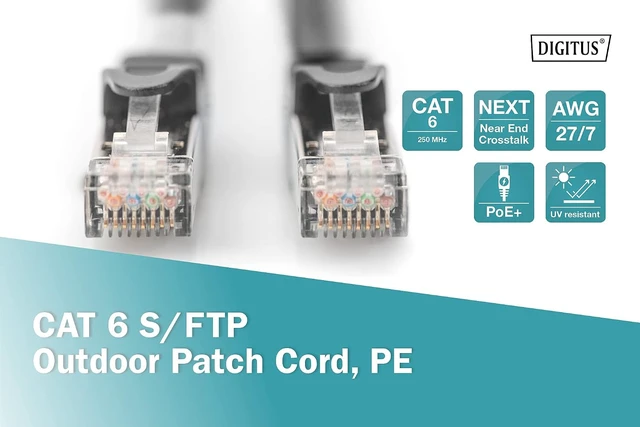 Alt view image 4 of 5 - Digitus CAT 6 S-FTP Outdoor Patch Cord, Cu, PE AWG 27/7, Length 5 m, Black Sheath Color