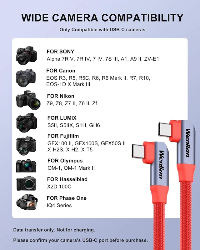 Alt view image 6 of 7 - 20Gbps USB-C to C Camera Data Transfer Cable,16ft (5m), Right Angle