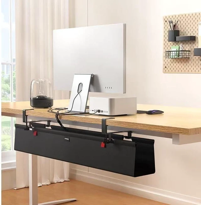 Main image of Under Desk Cable Management Tray, 90CM Extra Large, No-Drill Clamp Mount Cable Organizer, Hide Power Strips, Adapters & Wires, Easy Access Fabric Cable Basket for Standing Desks & Home Offices