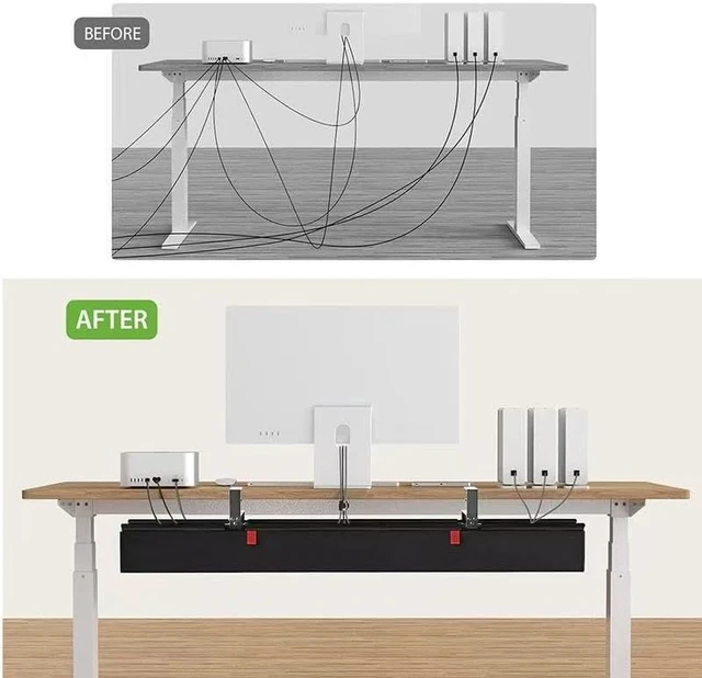 Alt view image 2 of 7 - Under Desk Cable Management Tray, 90CM Extra Large, No-Drill Clamp Mount Cable Organizer, Hide Power Strips, Adapters & Wires, Easy Access Fabric Cable Basket for Standing Desks & Home Offices