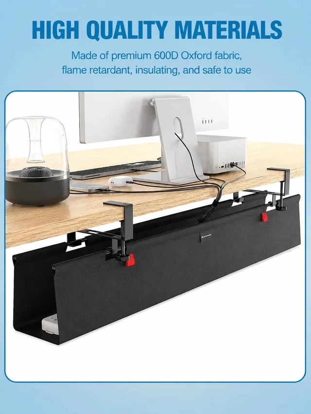 Alt view image 7 of 7 - Under Desk Cable Management Tray, 90CM Extra Large, No-Drill Clamp Mount Cable Organizer, Hide Power Strips, Adapters & Wires, Easy Access Fabric Cable Basket for Standing Desks & Home Offices