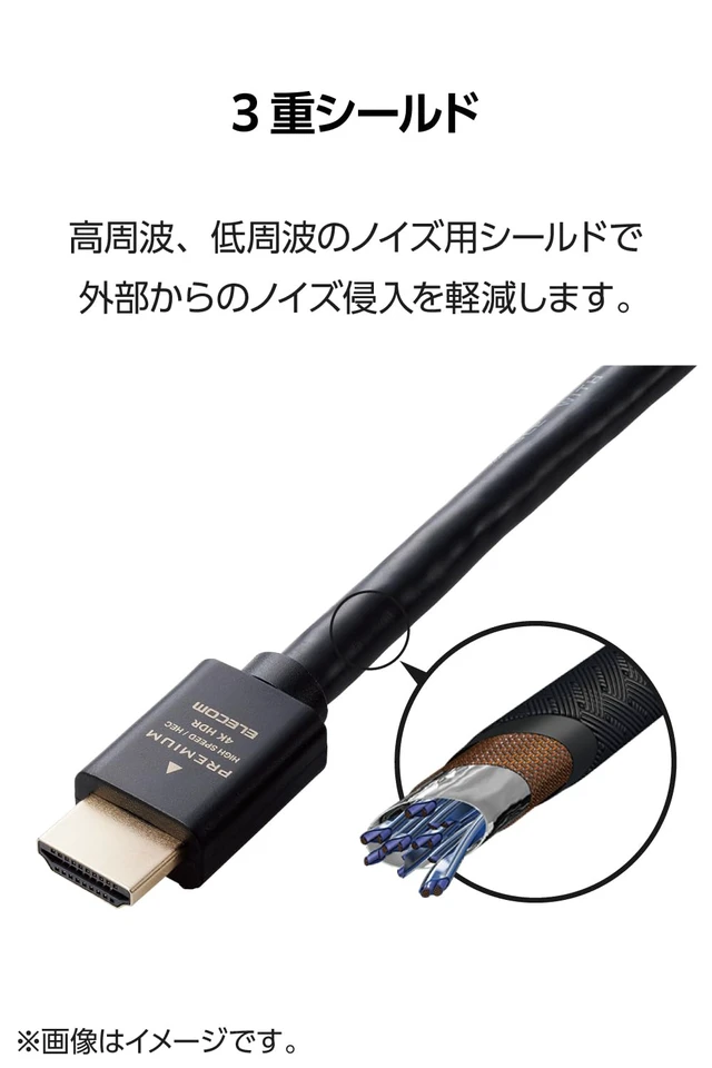 Alt view image 5 of 7 - Elecom ECDH-HDP50BK HDMI Cable, 18 Gbps (5 m), Premium 4K2K (60 Hz), 18 Gbps, for TVs, PCs, Game Consoles, Etc., Black