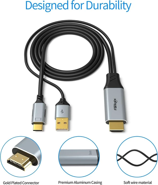 Alt view image 7 of 7 - fairikabe HDMI to USB C Cable 4K 60Hz, Hdmi 2.0 to UsbC Adapter 6.6FT, HDMI Source to USB Type C Monitor Compatible for Dell/HP/Lenovo/LG, HDMI to USB-C Portable Monitor Video Extension