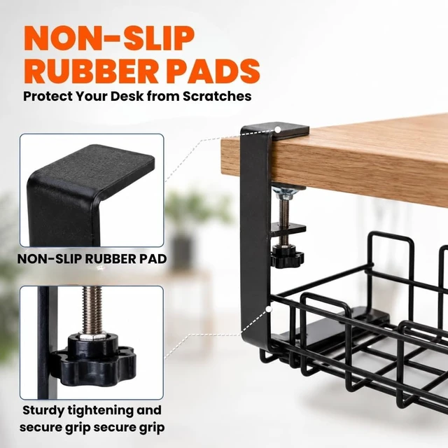 Alt view image 7 of 7 - Under Desk Cable Management Tray 2 Pack, No Drill, Clamp Mount, Black