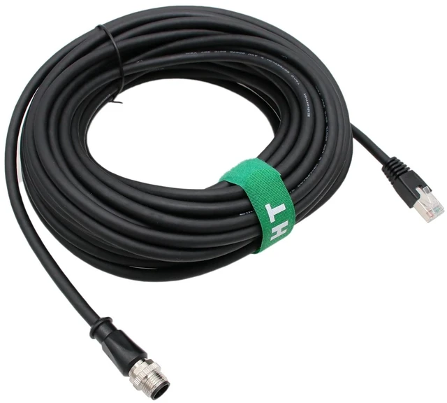 Alt view image 2 of 4 - HangTon Ethernet Cable M12 D-Code 4 Pin to RJ45 Cat6 for Datalogic 210N Scanner Sick Sensor Camera Profinet EtherCAT Network Automation Black PVC 7m
