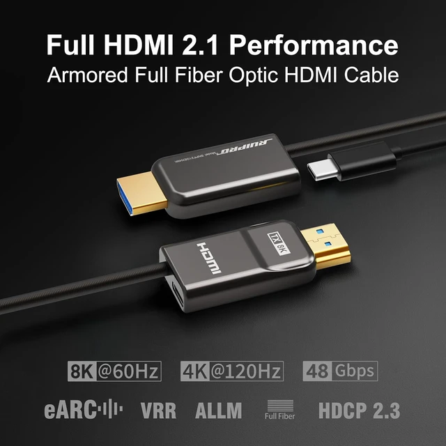 Alt view image 2 of 7 - RUIPRO 8K Full Fiber Optic Armored HDMI 2.1 Cable 48Gbps, 8K60/4K120, 10FT