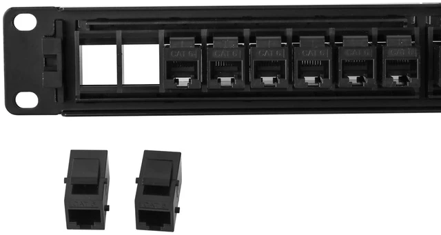 Alt view image 4 of 6 - 1 Pack 24-Port Cat6 Patch Panel - 10G Ready Rack-Mountable 1U Network Panel with Keystone Jacks & Pass-Through Couplers