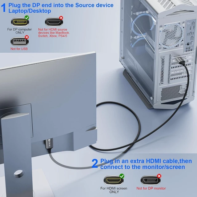 Alt view image 4 of 7 - 8K Active DisplayPort 1.4 to HDMI 2.1 Cable 10FT 8K@60Hz 4k@240Hz