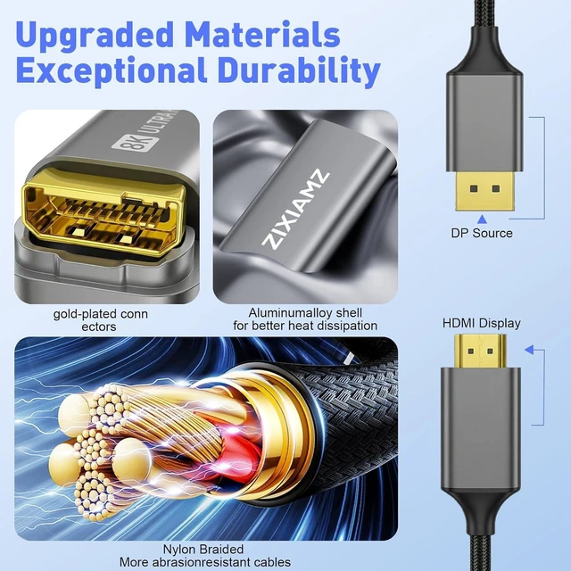 Alt view image 6 of 7 - 8K Active DisplayPort 1.4 to HDMI 2.1 Cable 10FT 8K@60Hz 4k@240Hz