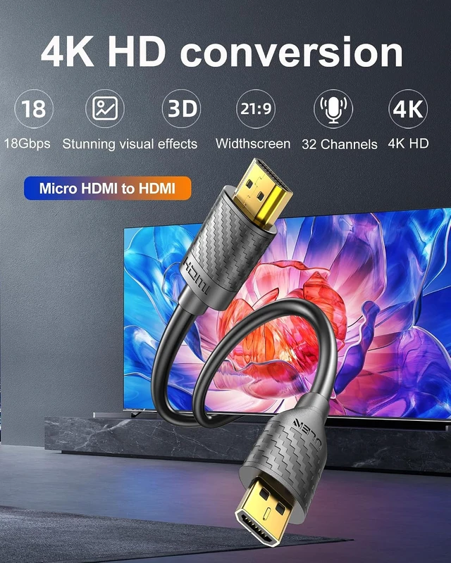 Alt view image 5 of 7 - Micro HDMI to HDMI Cable 4K 60Hz, MicroHDMI Adapter Cord for Raspberry Pi 5 4, Camera, GoPro Hero 7 6 5, Lenovo Yoga, HDTV, Monitor, Canon/Nikon/Sony HDR Video & Audio Capture Card - Long 2m