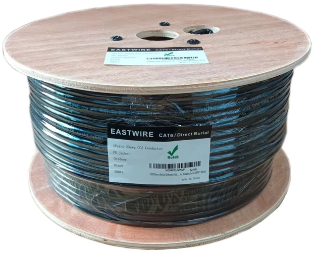 Main image of CAT6 Direct Burial Ethernet Cable 23AWG Solid CCA UTP, Waterproof HDPE Insulation, Polyethylene (PE) Jacket for Outdoor Installations, LAN Cable, Network Cable (500ft-Black)