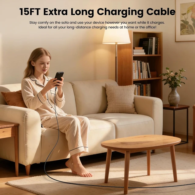Alt view image 2 of 7 - USB C to USB C Cable 60W, 20FT Right Angle USB C Cable PD 3.0 Type C Cable Fast Charge for iPhone 17Pro Series,MacBook Pro Air, iPad Pro Air, Dell XPS13 15, Galaxy S24 Ultra,PS5 Controller