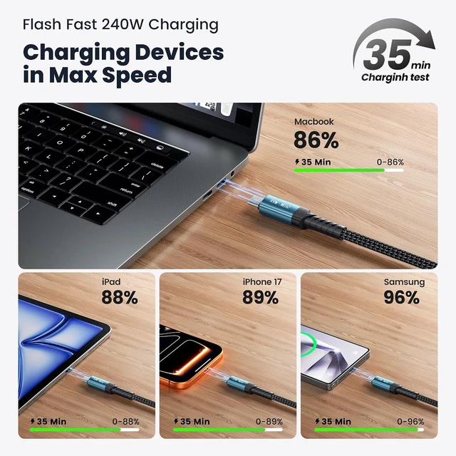 Alt view image 4 of 7 - USB C to USB C Cable 60W, 20FT Right Angle USB C Cable PD 3.0 Type C Cable Fast Charge for iPhone 17Pro Series,MacBook Pro Air, iPad Pro Air, Dell XPS13 15, Galaxy S24 Ultra,PS5 Controller