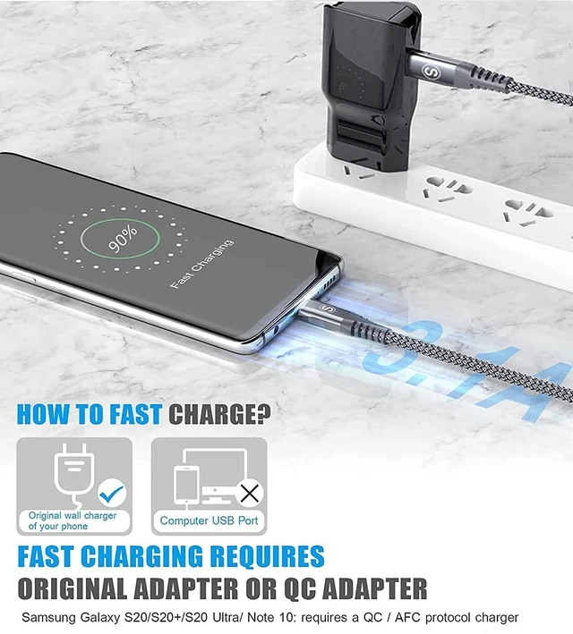 Alt view image 3 of 7 - USB-Typ-C-Kabel, 3.1 A, schnelles Aufladen, 2 Stück, 4.5 m, Sweguard USB-A auf USB-C-Ladegerät, Nylon, geflochtenes Kabel für Samsung Galaxy S22 S21 S20 S10 S9 S8, Moto G, PS5-Grau