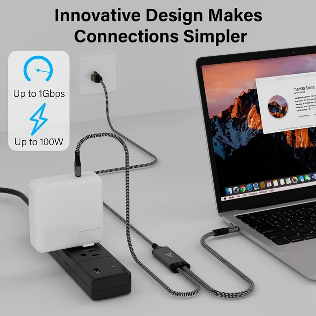 Alt view image 4 of 7 - USB C to Ethernet Cable 15 FT, Type C to RJ45 Cord with USB-C Male 100W PD Fast Charging (PD Next to USB-C Port), Ethernet and Charging Two in One, Gigabit, for Macbook Surfing Internet and Charging
