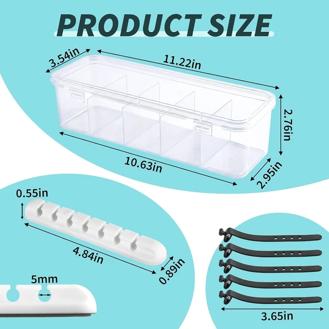 Alt view image 2 of 7 - Charging Cord Storage Organizer- 5 Compartments Charging Cord Organizer Box, with 5 Cable Ties and 1 Cable Clip,for Home Office Desk