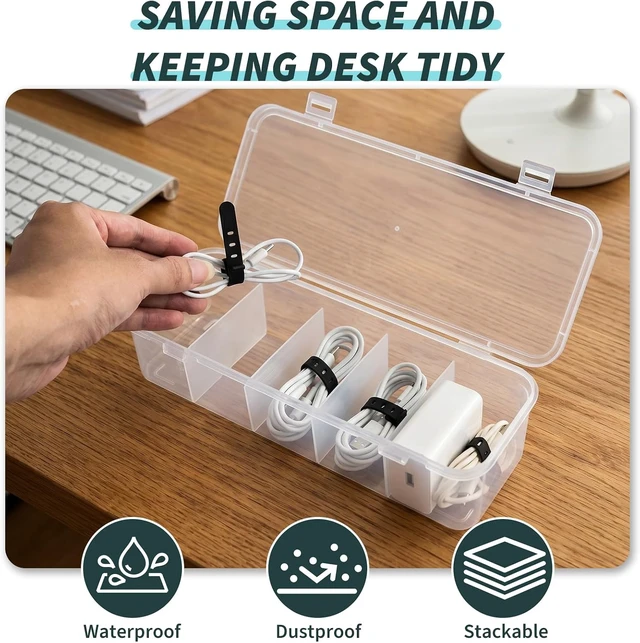 Alt view image 4 of 7 - Charging Cord Storage Organizer- 5 Compartments Charging Cord Organizer Box, with 5 Cable Ties and 1 Cable Clip,for Home Office Desk