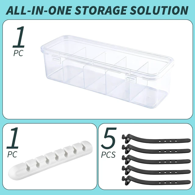 Alt view image 5 of 7 - Charging Cord Storage Organizer- 5 Compartments Charging Cord Organizer Box, with 5 Cable Ties and 1 Cable Clip,for Home Office Desk