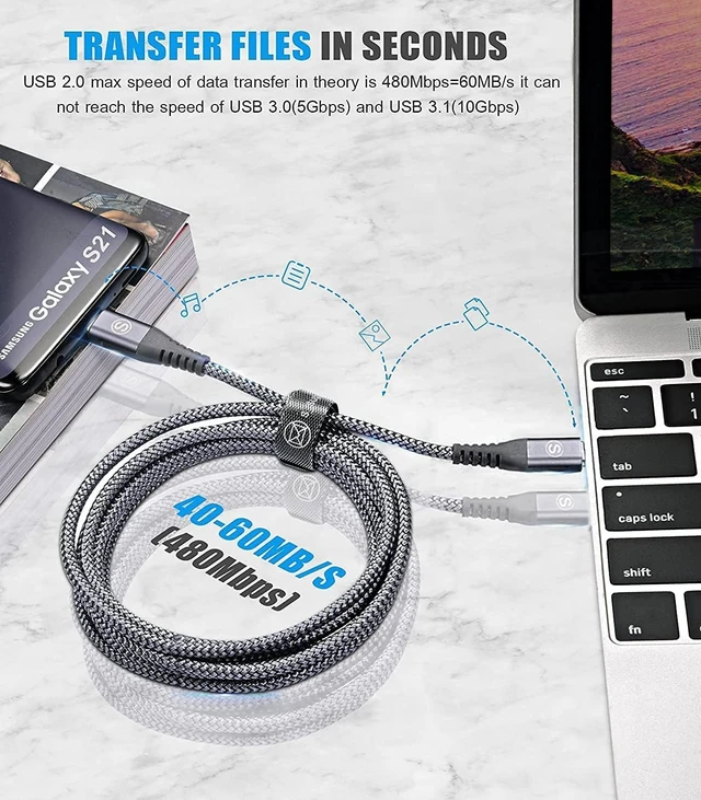 Alt view image 4 of 7 - USB-Typ-C-Kabel, 3.1 A, schnelles Aufladen, 2 Stück, 4.5 m, Sweguard USB-A auf USB-C-Ladegerät, Nylon, geflochtenes Kabel für Samsung Galaxy S22 S21 S20 S10 S9 S8, Moto G, PS5-Grau