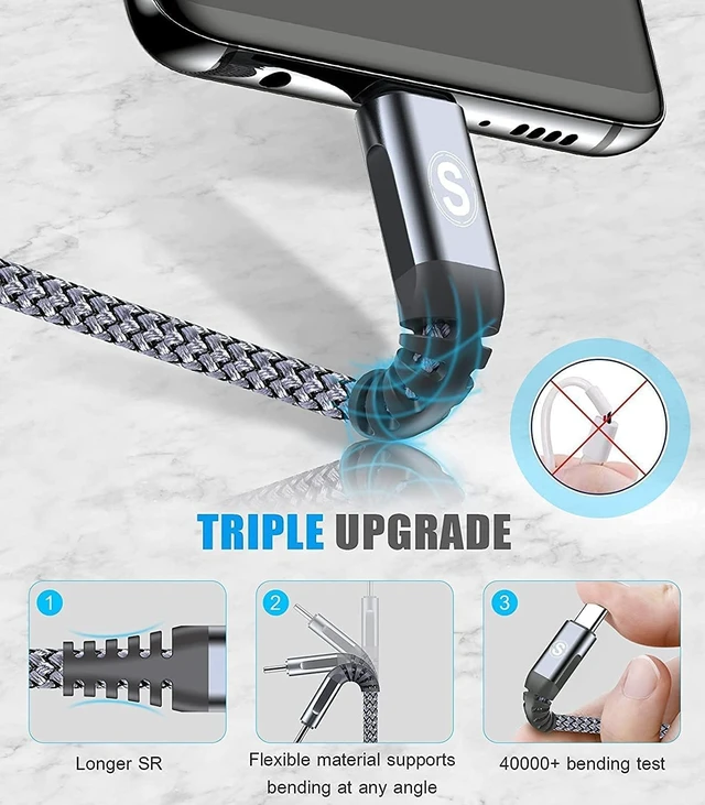 Alt view image 5 of 7 - USB-Typ-C-Kabel, 3.1 A, schnelles Aufladen, 2 Stück, 4.5 m, Sweguard USB-A auf USB-C-Ladegerät, Nylon, geflochtenes Kabel für Samsung Galaxy S22 S21 S20 S10 S9 S8, Moto G, PS5-Grau