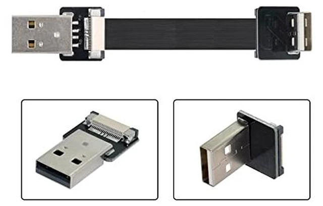 Alt view image 3 of 6 - Down Angled USB 2.0 Type-A Male to Type-A Male Data Flat Slim FPC Cable 90 Degree for FPV & Disk & Scanner & Printer 50cm