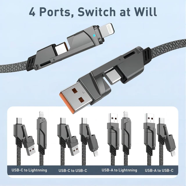 Alt view image 2 of 7 - USB C Cable,4 in 1 Multi Charger Cable,USB C Adapter Cable,USB C to L-Port Charger Cord for iPhone/iPad/MacBook/Airpods/Samsung and All USB C and L-Port Devices.