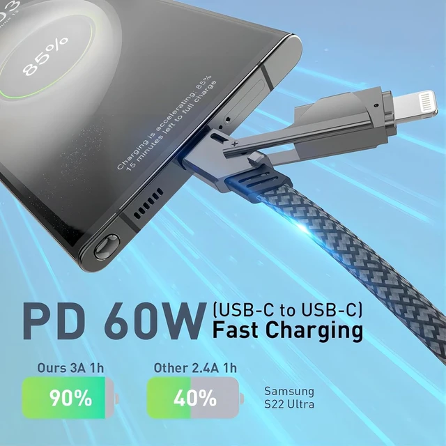 Alt view image 4 of 7 - USB C Cable,4 in 1 Multi Charger Cable,USB C Adapter Cable,USB C to L-Port Charger Cord for iPhone/iPad/MacBook/Airpods/Samsung and All USB C and L-Port Devices.