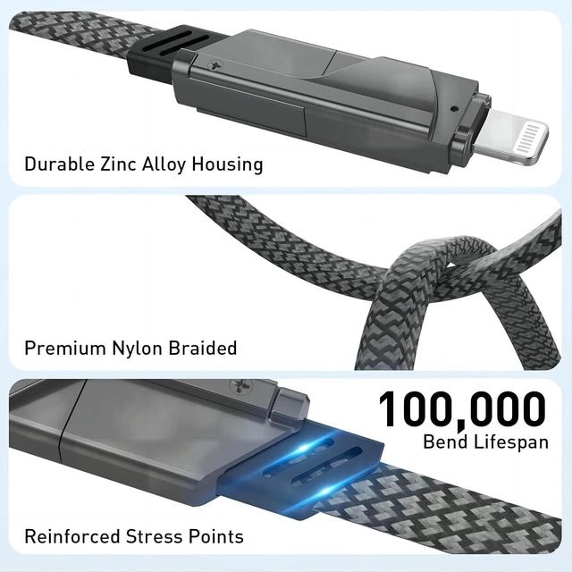 Alt view image 5 of 7 - USB C Cable,4 in 1 Multi Charger Cable,USB C Adapter Cable,USB C to L-Port Charger Cord for iPhone/iPad/MacBook/Airpods/Samsung and All USB C and L-Port Devices.