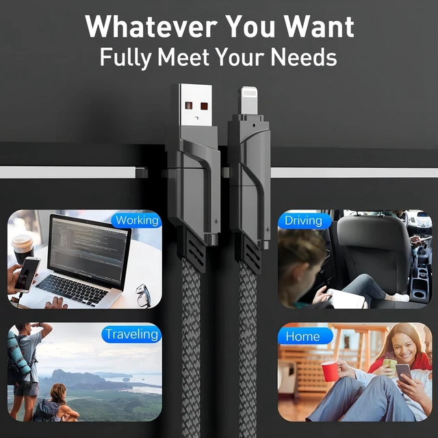 Alt view image 7 of 7 - USB C Cable,4 in 1 Multi Charger Cable,USB C Adapter Cable,USB C to L-Port Charger Cord for iPhone/iPad/MacBook/Airpods/Samsung and All USB C and L-Port Devices.