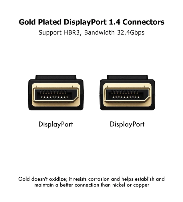 Alt view image 3 of 6 - DisplayPort Cable 1.4, Infinnet 8K DisplayPort 1.4 1.4a Cable 2K 280Hz 240Hz 165Hz 4K 160Hz 144Hz 1080p 390Hz 360Hz Display Port DP 1.4 Cable HBR3 Cord HDR VESA Certified, 2m (6 feet) - 2 Pack