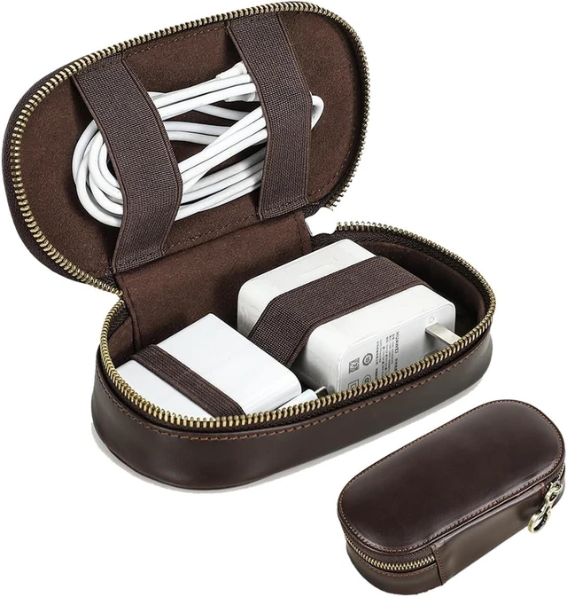 Main image of CONTACTS Full Grain Leather Electronics Organizer Small Cable Bag Handmade Tech Pouch Travel Organizer for Cable, Charger Cord